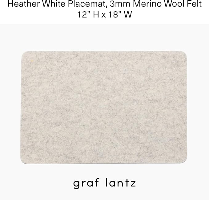 Graf Lantz - Merino Wool Rectangle Placemat - Heather White (12"H x 18"W) - 3mm Merino Wool Felt Table Mat - Moisture Wicking - Odor, Stain, Heat & Dirt Resistant - Luxury Home Decor - Made in the USA