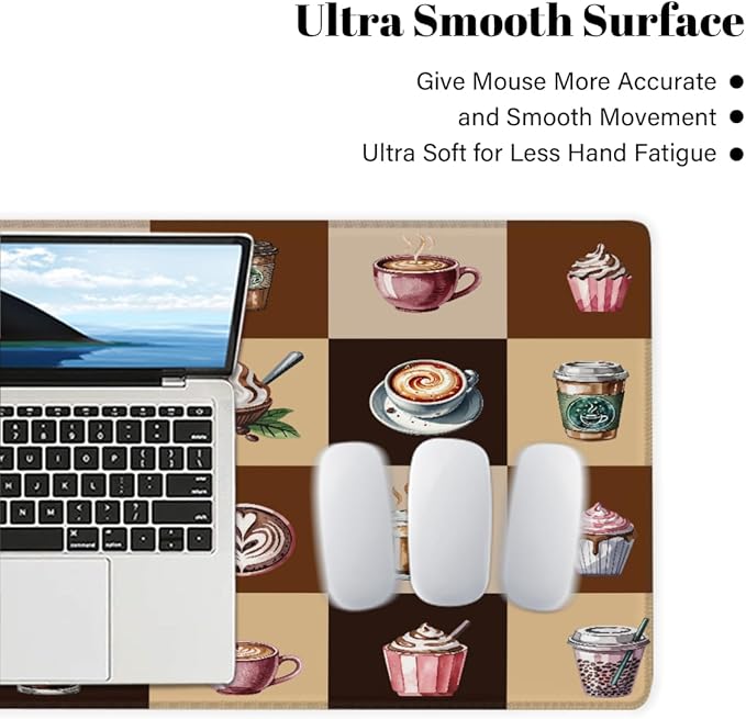 Large Mouse Pad Coffee Theme Brown Non-Slip Rubber Long Gaming Desk Mat Big Computer Keyboard Mousepad Waterproof Protector Wristing Pad for Gaming Office Home Decorative 31.5 X 11.8 Inch