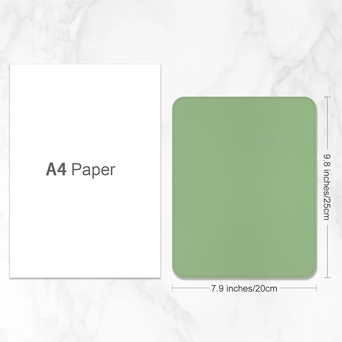 Leather Mouse Pad, Office Mouse Mat Non-Slip Rubber Base Stitched Edge Washable Waterproof Rectangular Mousepad for Office Gaming PC Laptop, 9.8" x 7.9", Lake Green