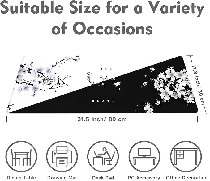 Big Mouse Pad Large Mousepad Gaming Desk Pad Desk Mat Office Decor Accessories (Cherry Blossom in Ink)