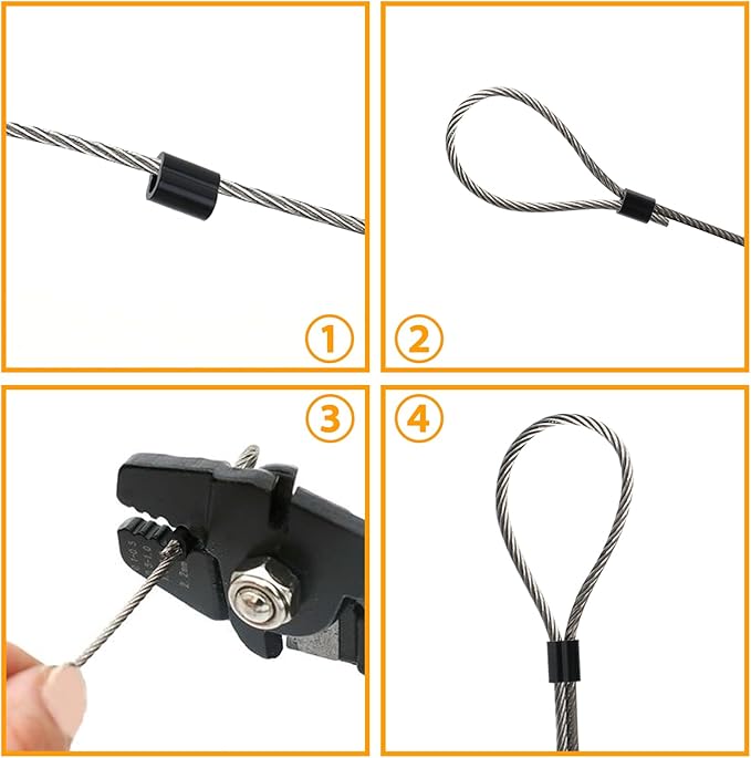 Antrader Aluminum Crimping Loop Sleeve,5/32" Cable Crimps Wire Ferrules for Crimping Wire Rope Cable,50Pcs,Black (M4)