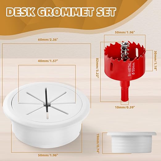 Desk Grommet 2 Inch (50 mm) 8 Pieces, Desk Hole Cover for Cables White, ABS Plastic Grommet Hole Cover with Hole Saw for Wires Cables Through the Countertop by XIOGZAXI