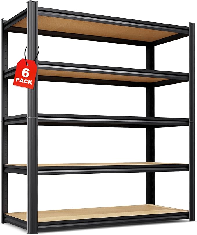 Set of 6 Garage Shelving-2050 lbs 5 Tier Storage Shelves,Adjustable Heavy Duty Metal Shelving Unit and Storage Large Rack,Utility Steel Shelf For Warehouse Industrial Pantry Basement 78"x46"x20"