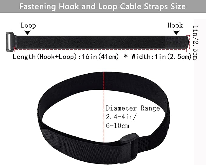 12 Pack (16 x 1 Inch) Reusable Fastening Cable Straps,Adjustable Multi-Purpose Hook and Loop Straps Nylon Cable Ties for Wire Cable Management Home Office Garage Outdoor Organization