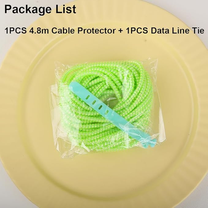 4.8M(15.75FT) Spiral Cable Protector, Multicolor Suitable for Most Phone/Pad/Laptop USB Wire Cord Savers Protection Cover Anti-Break Wrap Charger Data Line Cables Sleeves, Laser Green
