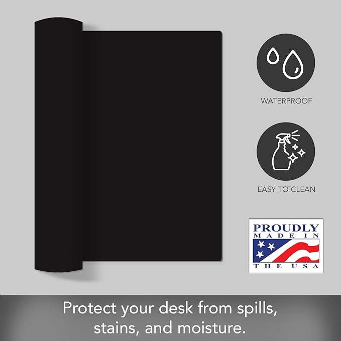 CounterArt Black Large Waterproof Desk Protector 32” x 16” Made in The USA Desk Mat Office Mat Large Mouse Pad