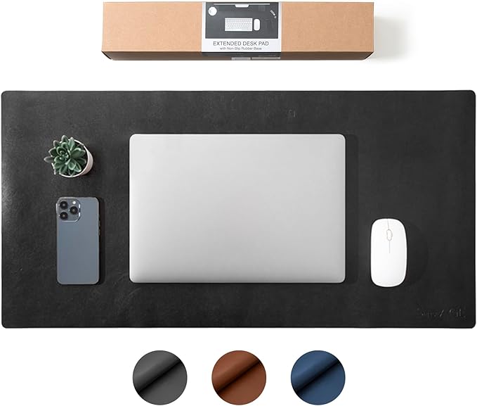 SenseAGE Leather Desk Pad Protector, Natural Rubber Office Desk Mat Mouse Pad, Non-Slip PU Leather Desk Blotter, Water-Resistant Laptop Writing Desk Pad for Office and Home (31.5” x 15.8”, Black)