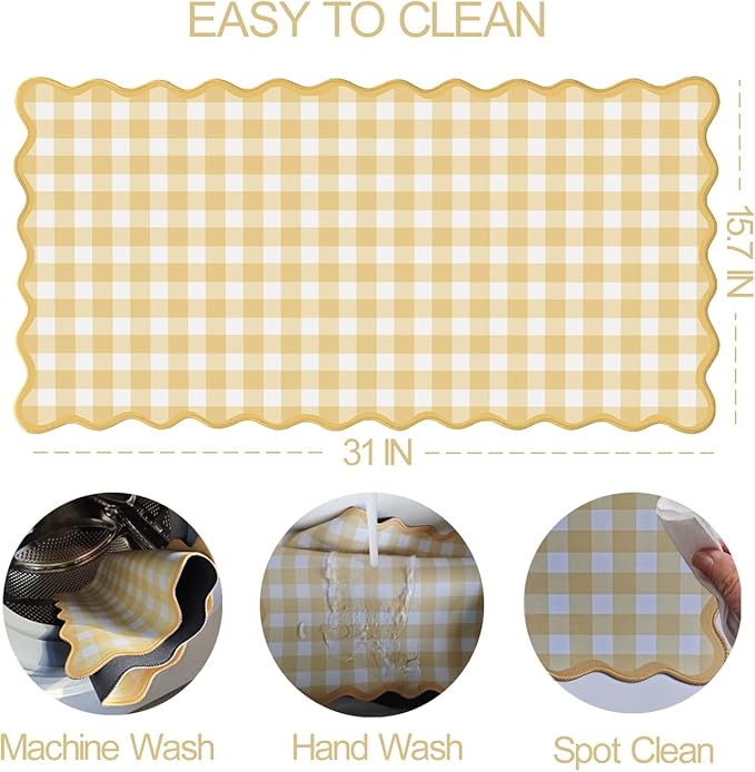 Scalloped‌ Checkered Gingham Desk Mat Cute Yellow Pastel Large Mouse Pad Kawaii Cottagecore ‌Vintage‌ Deskmat Girly Keyboard Computer Mat Aesthetic Desk Pad Office Decor for Women