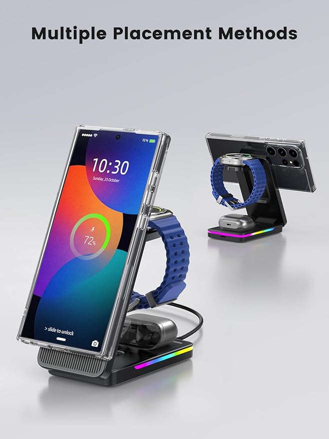 Magnetic Wireless Charger for Samsung Galaxy S26 Ultra, 3 in 1 Wireless Charging Station for Samsung Watch 8, Travel Foldable MagSafe Charger Stand for Android S25 Ultra/Z Fold/Z Flip 7, Buds 4 Pro