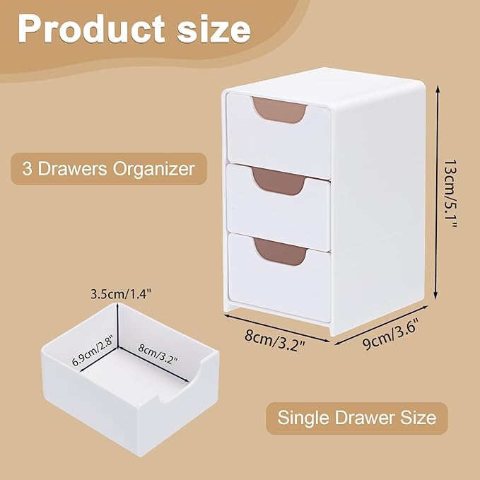 BTSKY 2 Pack Small Acrylic Storage Organizer with Drawers, 3-Layer White Desktop Organizer for Office Supplies Mini Storage Box with Drawers for Desk, Desktop Makeup Drawer Jewelry Storage Box
