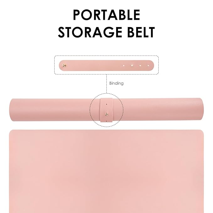 Adorila Pink Nail Art Table Mat, Large Multipurpose Waterproof Heat Resistant PU Leather Place Mat, Non-Slip Desk Pad for Desk & Office & Dinning Table (31.4" x 15.7")