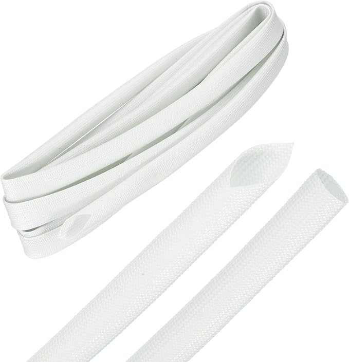 MECCANIXITY 10ft Braided Cable Sleeve, 1/2" ID 200C Heat Resistant 1500V Fiberglass Wire Insulation Cord Protector Organizer Wires Management for Motor Engine Fuel Line, White