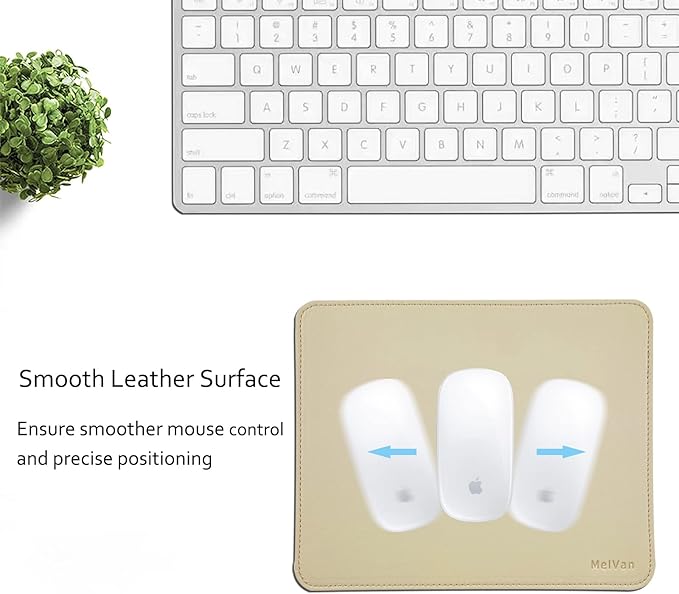 MelVan PU Leather Mouse Pad with Stitched Edge, Wood Mousepad, Waterproof Gaming Mouse Pad Mat for Computers, Laptop, Office & Home, 10.2" x 8.3", 1 Pack (Beige)