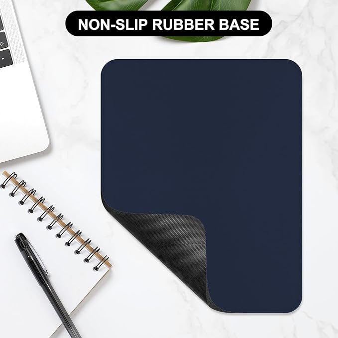 Leather Mouse Pad, Office Mouse Mat Non-Slip Rubber Base Stitched Edge Washable Waterproof Rectangular Mousepad for Office Gaming PC Laptop, 9.8" x 7.9", Dark Blue