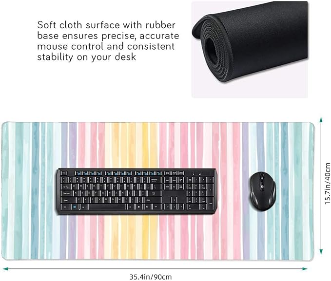 35.4 x 15.7 in, XXL Large Mouse Pad for Desk, Extended Keyboard Mouse Mat for Computer Office, Big Laptop Mouse pad, Gaming pc-Colorful Striped Rainbow