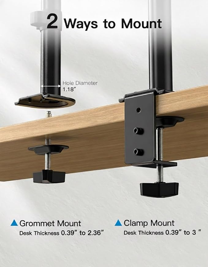 HUANUO Dual Monitor Mount for 2 Monitors up to 32 inches, Heavy Duty Dual Monitor Stand Holds up to17.6lbs, Dual Monitor Arm with Height Adjustable Tilt Swive Rotate, VESA Hole 75mm or 100mm