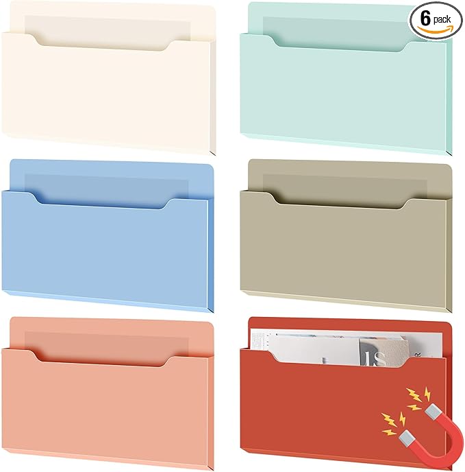 Fuutreo 6 Pcs Magnetic Wall File Organizer Magnetic Wall File Holder Refrigerator Magazine Holder for Mail Letters Paper(Vintage Boho,Horizontal-large)