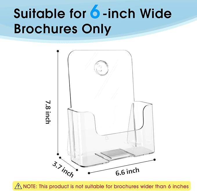 MaxGear Acrylic Brochure Holder 6 x 8 inch, Display Stand Plastic Clear Flyer Holders for 5.5 x 8.5 inch, 5 x 7 inch Menu, Literature, Trifold Pamphlet, Magazine, Countertop or Wall Mount, 2 Pack