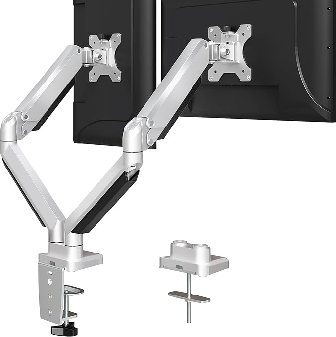 MOUNTUP Dual Monitor Desk Mount, Die-Cast Aluminum Fully Adjustable Double Monitor Arm, Computer Monitor Stand Fits 2 Screen 17 to 32 inch - Each Arm Holds 4.4-19.8LBS