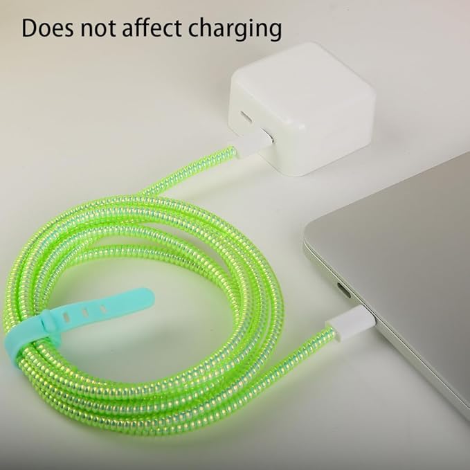 4.8M(15.75FT) Spiral Cable Protector, Multicolor Suitable for Most Phone/Pad/Laptop USB Wire Cord Savers Protection Cover Anti-Break Wrap Charger Data Line Cables Sleeves, Laser Green