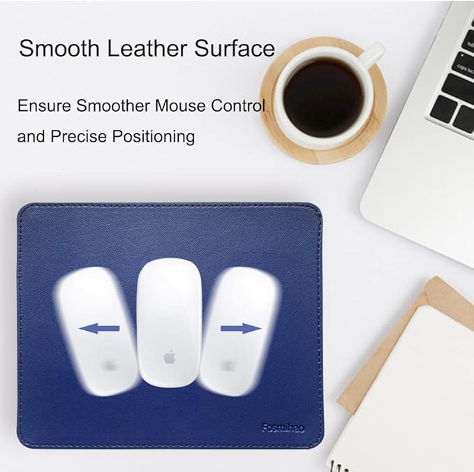 Leather Double Side Mouse Pad With Stitched Edge - Waterproof Ultra Thin for Computers, Laptop, Office & Home, 10.2 x 8.3 Inch, 1 Pack (Navy Blue)