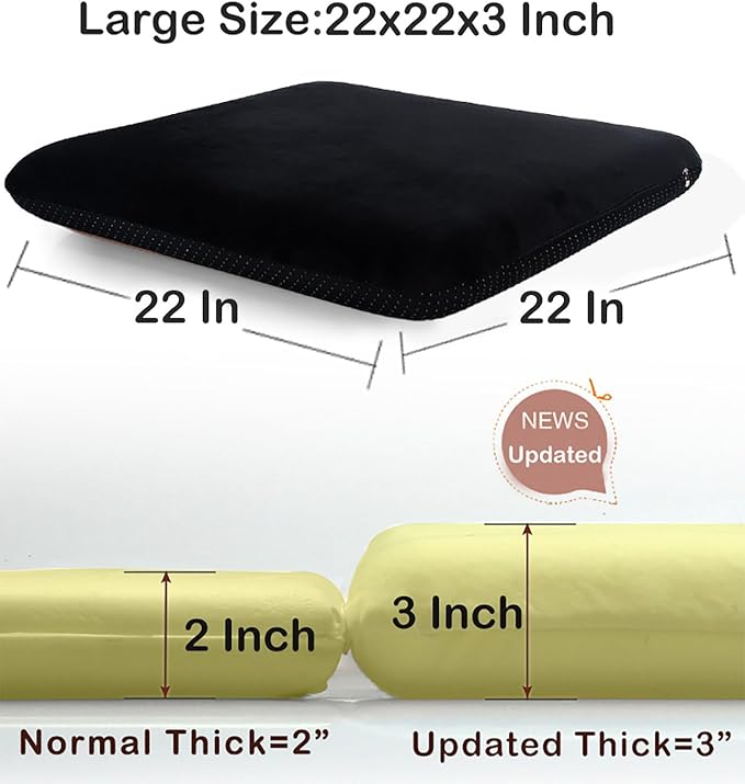 Sigmat Recliner Cushion for Elderly with Memory Foam 22x22x3 Inches Large Square Seat Cushion for Recliner Chair, Floor Pillow, Truck Seat Cushion Black