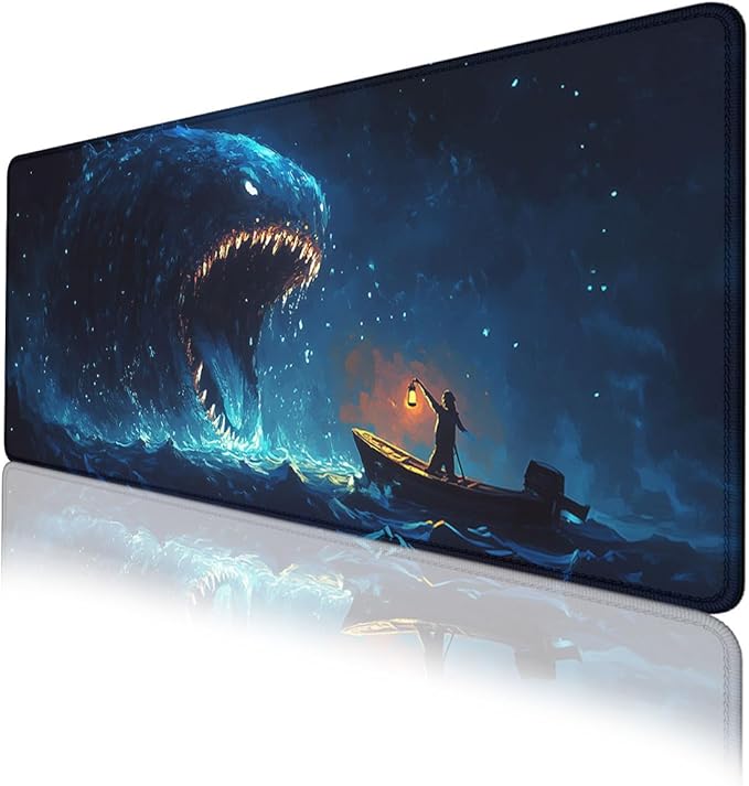 Deep Sea Monster Mouse Pad Fisherman Myth Legend Monster Extended Keyboard Mouse Mat for Computer Office, Big Laptop Mouse pad, Gaming Pc 31.5x11.8 in