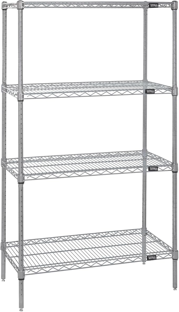 Quantum Storage Systems WR63-2448S Starter Kit for 63" High 4-Tier Wire Shelving Unit, Stainless Steel Finish, 800 lb. Per Shelf Capacity, 24" Width x 48" Length x 63" Height