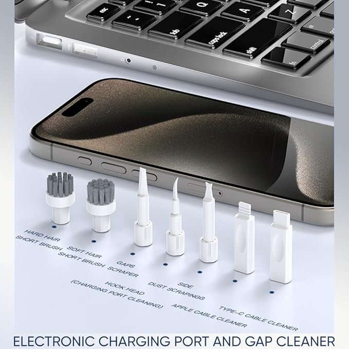 33 in 1 Electronic Cleaning Kit, Keyboard Cleaner,Screen Spray Wiper,Multifunctional USB Charging Port Brush Tools for Airpods,Earbuds,Phone, Laptop, Camera,PC with Phone Stand and Card Slots Storage