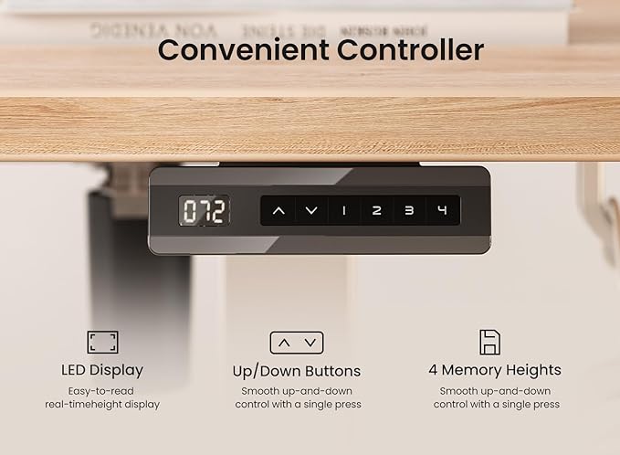 BANTI 48 × 24 Inches Standing Desk, Ergonomic, Electric Height Adjustable, Sit and Stand Up, Computer Office Desk with Splice Board, White Frame/Maple Top
