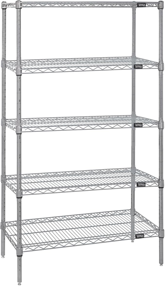 QUANTUM STORAGE SYSTEMS WR74-3672S-5 Starter Kit Wire Shelves Stainless Steel 5 Shelves 74" H x 72" W x 36" D