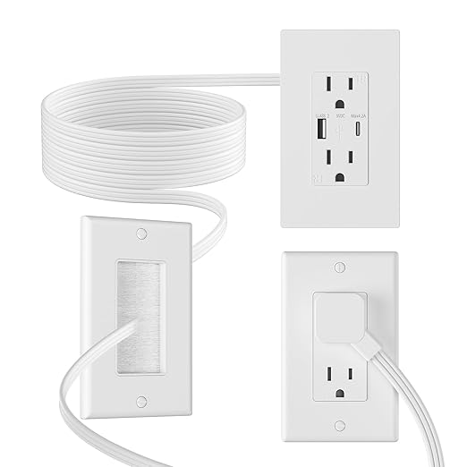 Outlet Relocation Kit,in Wall Cable Management Kit,2 AC+USB-A+USB-C,Power Relocation Kit for Unreachable Outlets,7.8ft in Wall Outlet Extender for TV,Home Theater，Sofa,Desks,Nightstands