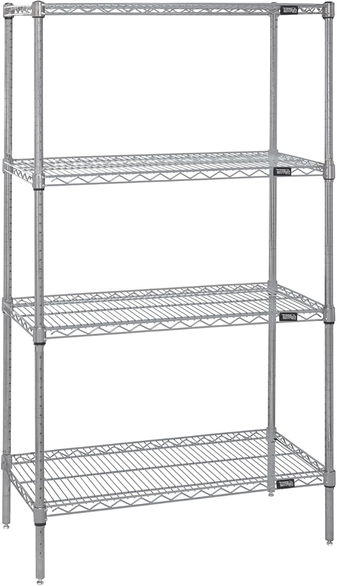 Quantum Storage Systems WR63-1836S Starter Kit for 63" High 4-Tier Wire Shelving Unit, Stainless Steel Finish, 800 lb. Per Shelf Capacity, 18" Width x 36" Length x 63" Height