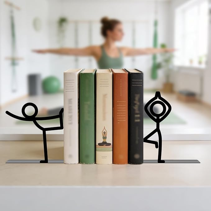 Metal Bookends Yoga-Style Bookends Decorative Cute Book Ends for Shelves Reading Decor Bookshelf Decor Book Stoppers for Bookshelf Home Office Desk Book Lovers Gift