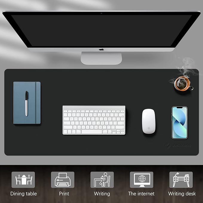 JOYACCESS Black Mouse Pad, J Double Sided Office Mouse Pad,Waterproof Leather Desk Pad Protector,Desk Writing Pad, Non-Slip Base Cmoputer Mouse Pad for Laptop(23.6 * 14.1)