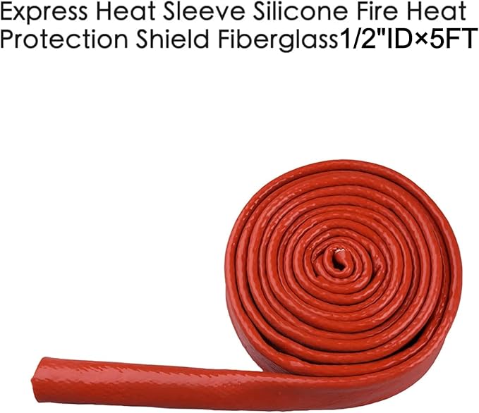 1/2"(12.7mm) ID Fire Sleeve Heat Sleeve Heat Shielded Fire Thermo Armor Silicone Coated Fiberglass for Automotive Hose Lines & Electrical Wiring,5 feet(Red)