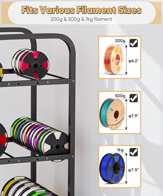 3-Tier 3D Printer Filament Storage Rack with Wheels, Rolling Spool Holder Stand Cart, Holds up to 36×1kg Spools, Heavy Duty Metal Filaments Organizer Shelf for Printing Studio Office Workshop