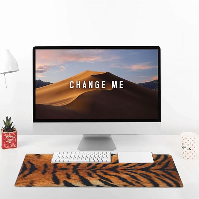 Tiger Stripes Print Large Mouse Pad & Desk Mat Animal Skin Texture Extended Mousepad Non-Slip Rubber Base Laptop Computer Keyboard Pad for Gaming, Office & Home Decor, XXL - 29.5" X 15.8"