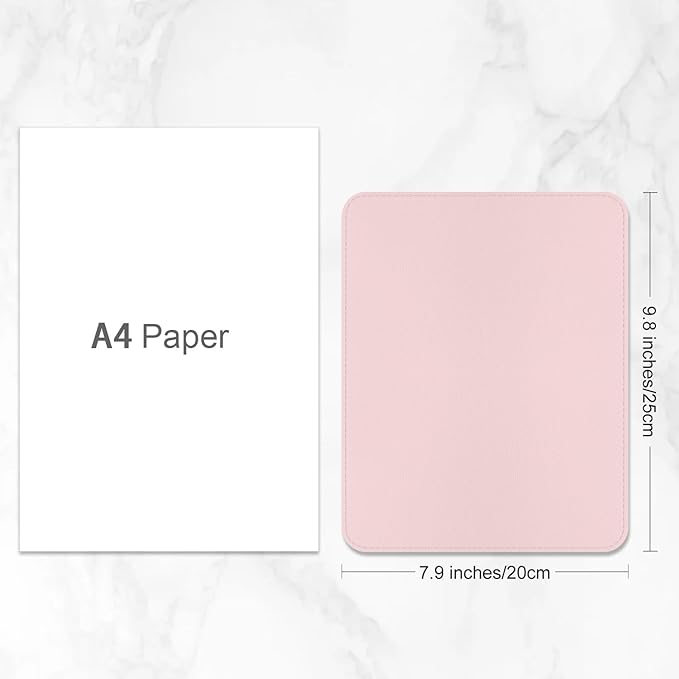 Leather Mouse Pad, Office Mouse Mat Non-Slip Rubber Base Stitched Edge Washable Waterproof Rectangular Mousepad for Office Gaming PC Laptop, 9.8" x 7.9", Light Pink