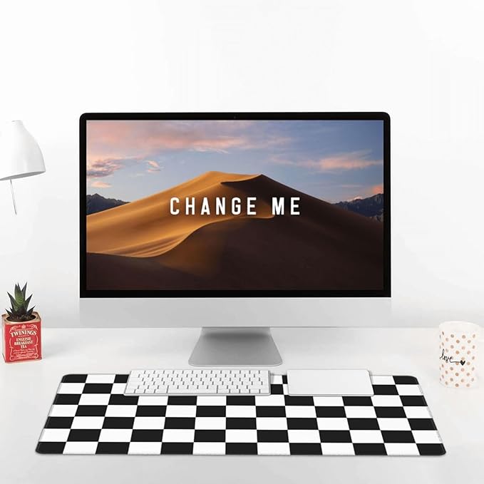 Black and White Checkered Large Mouse Pad & Desk Mat Geometric Plaid Pattern Extended Mousepad Non-Slip Rubber Base Laptop Keyboard Pad for Gaming, Office & Home Decor, XXL - 29.5" X 15.8"