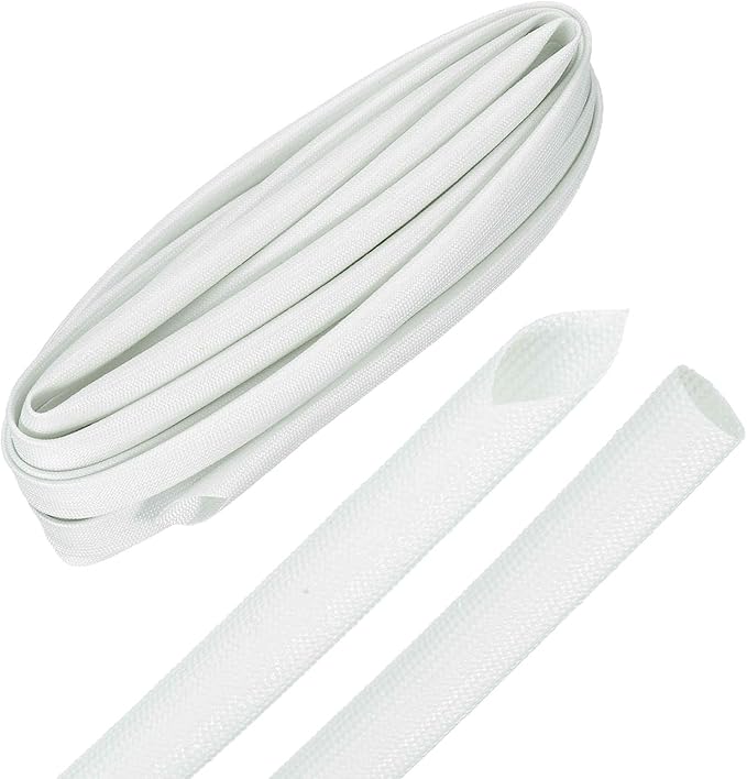 MECCANIXITY 20ft Braided Cable Sleeve, 1/2" ID 200C Heat Resistant 1500V Fiberglass Wire Insulation Cord Protector Organizer Wires Management for Motor Engine Fuel Line, White
