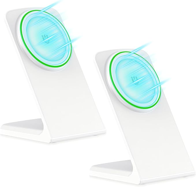 Magnetic Phone Charger Stand, Hands-Free Phone Holder, for iPhone 17-12 Samsung S26/S25 Google Pixel 10, Ideal for Office Desktop Nightstand, Qi-Certified, No Adapter (2 Pack Lunar White)