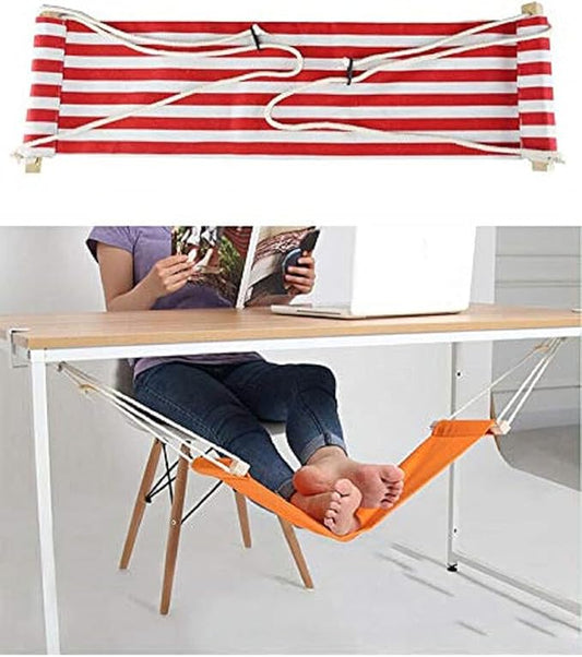 Home-organizer Tech Portable Adjustable Foot Hammock for Corner Desk Office Foot Rest Mini Under Desk Foot Rest Hammock for Home, Office, Airplane, Travel, Study and Relaxing (Red White Strip)