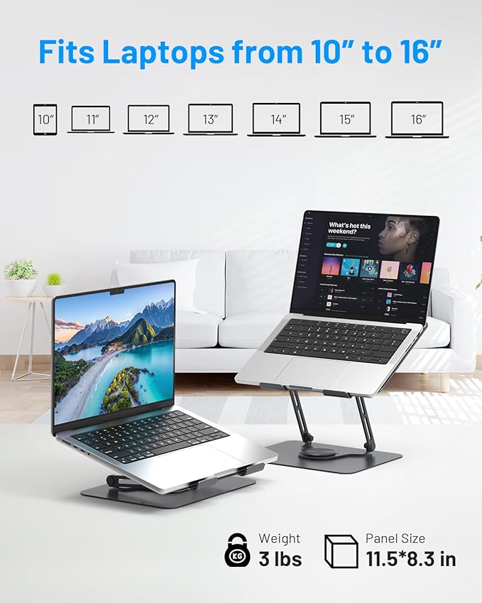 Metfut Laptop Cooling Pad with Detachable Fan & Cooler, Adjustable Height & Angle, 360 Rotation Base, Ultra-Quiet, Carbon Steel Framework for MacBook, ASUS, Dell 10-16” Laptop for Tablet, DJ Mixer