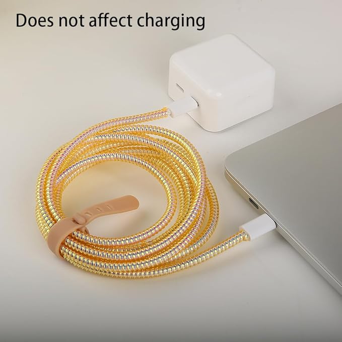 4.8M(15.75FT) Spiral Cable Protector, Multicolor Suitable for Most Phone/Pad/Laptop USB Wire Cord Savers Protection Cover Anti-Break Wrap Charger Data Line Cables Sleeves, Laser Yellow