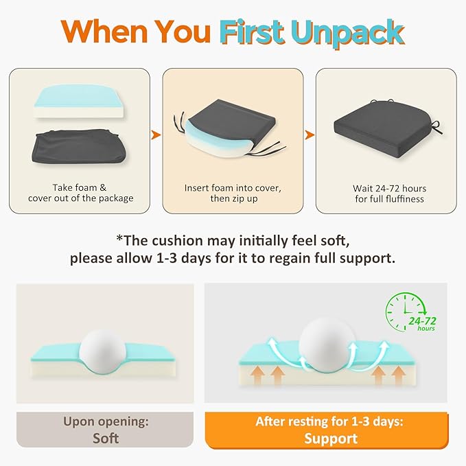 downluxe Chair Cushions for Dining Chairs, Memory Foam Linen Kitchen Chair Pads with Ties, Waterproof, Stain-Resistant and Washable Cover, 17" x 16" x 2.5", Dark Grey, 2 Pack