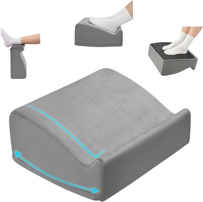 Ergonomic Foot Rest for Under Desk at Work – 15° Tilt Angle Under Desk Footrest with High-Resilience Foam, Velvet Top & Non-Slip Base, Comfortable Foot Stool for Office Chair and Home, Grey