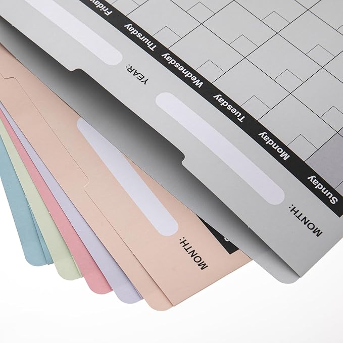 Y YOMA 18 Pack File Folder Jackets Letter Size Paper Pocket File Folder with Reinforced Straight-Cut Tab Pre-Printed Job Folders No Expansion Organizer for Office, Soft Colors, Calendar Design