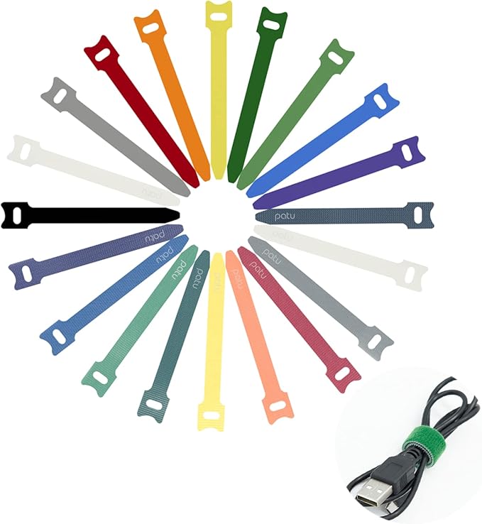 Patu Reusable Fastening Cable Ties - 30 Pcs 4 Inch Microfiber Cloth Hook and Loop Cord Management Wire Organizer Straps, Assorted Colors