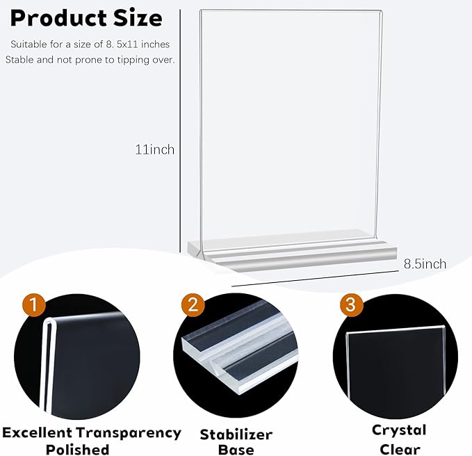 CHILDLION 6 Pack Acrylic Sign Holder 8.5x11 Inches, Double Sided Clear Display Stand Table Top Paper Holder, Vertical Menu Flyer Stand, Plastic Frame for Stores, Restaurants, Hotels, Office (6 Pack 8.5*11)